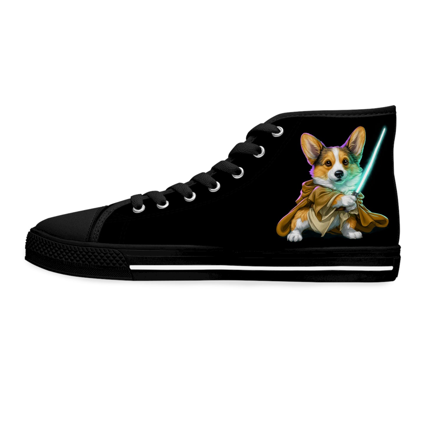 Little Light Knight Corgi Star Warrior Women's High Top Casual Black Canvas Sneakers