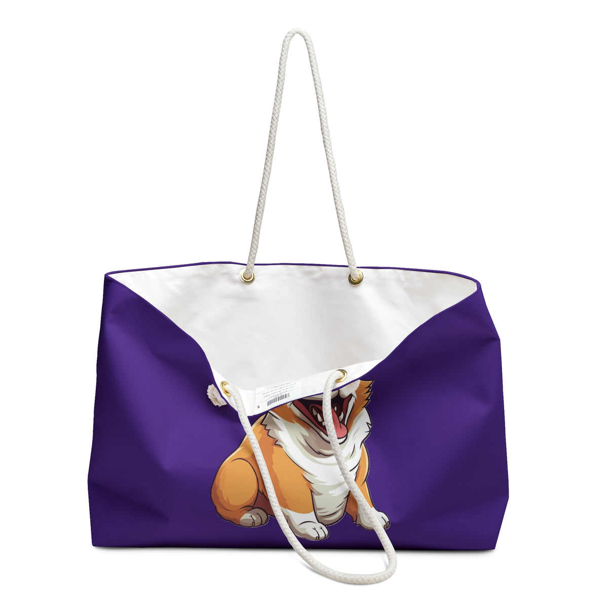 Jolly Jiggling Animated Corgi Weekender Beach Bag – Purple Corgi Travel Tote