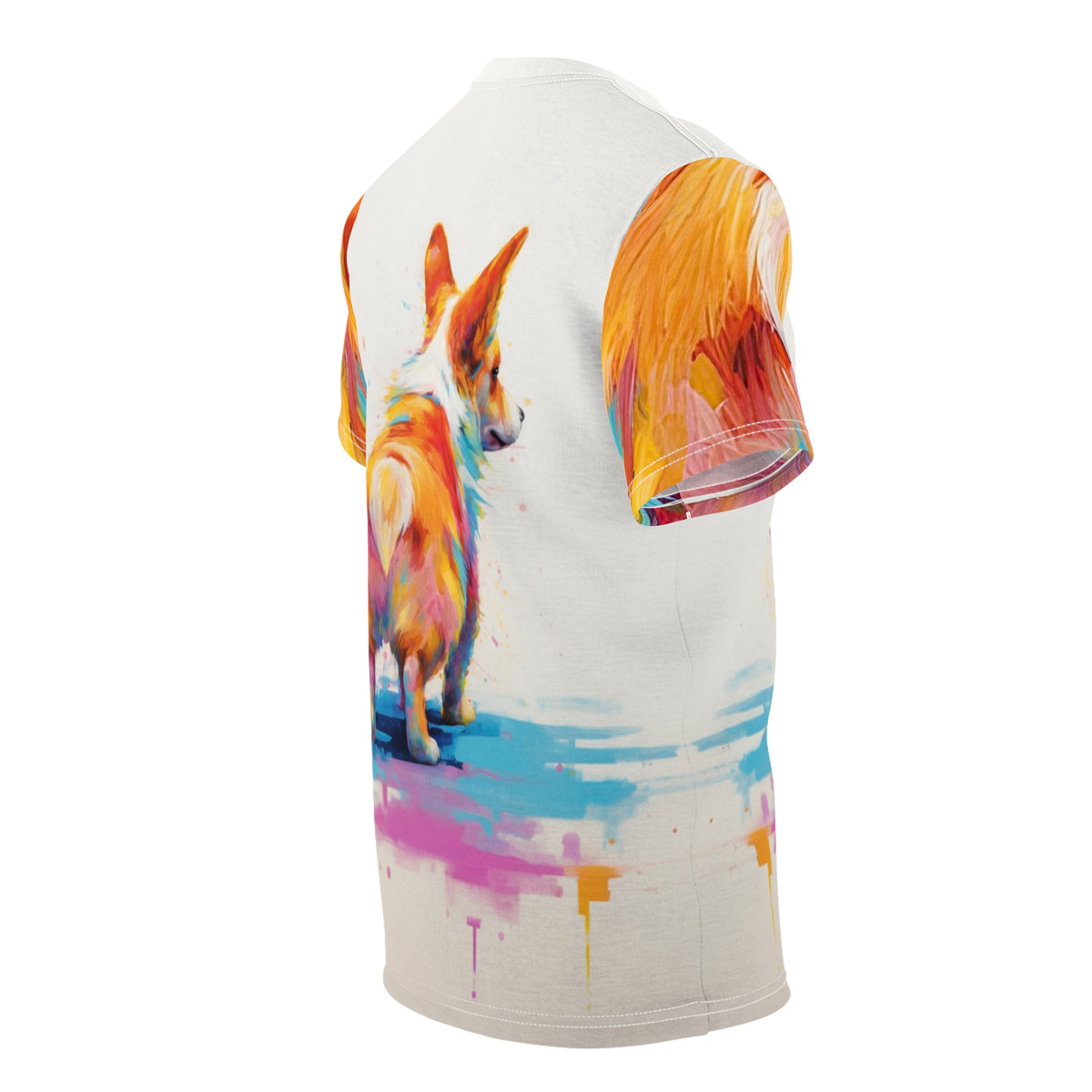 Ready-Set-Rump Unisex Bold Designer Tee - The Butt of the Corgi Bloke on Alabaster Glow with Color-Flow Fur-Effect Sleeves