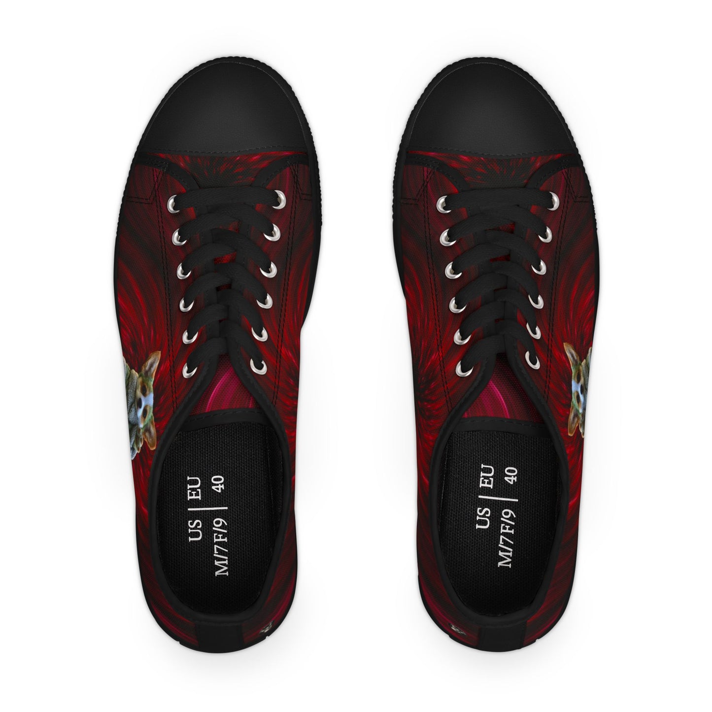 Baby Corgi Women's Black Casual Low Top Canvas Sneakers With a Swirling Red Galaxy. May the Corgi Be With You!