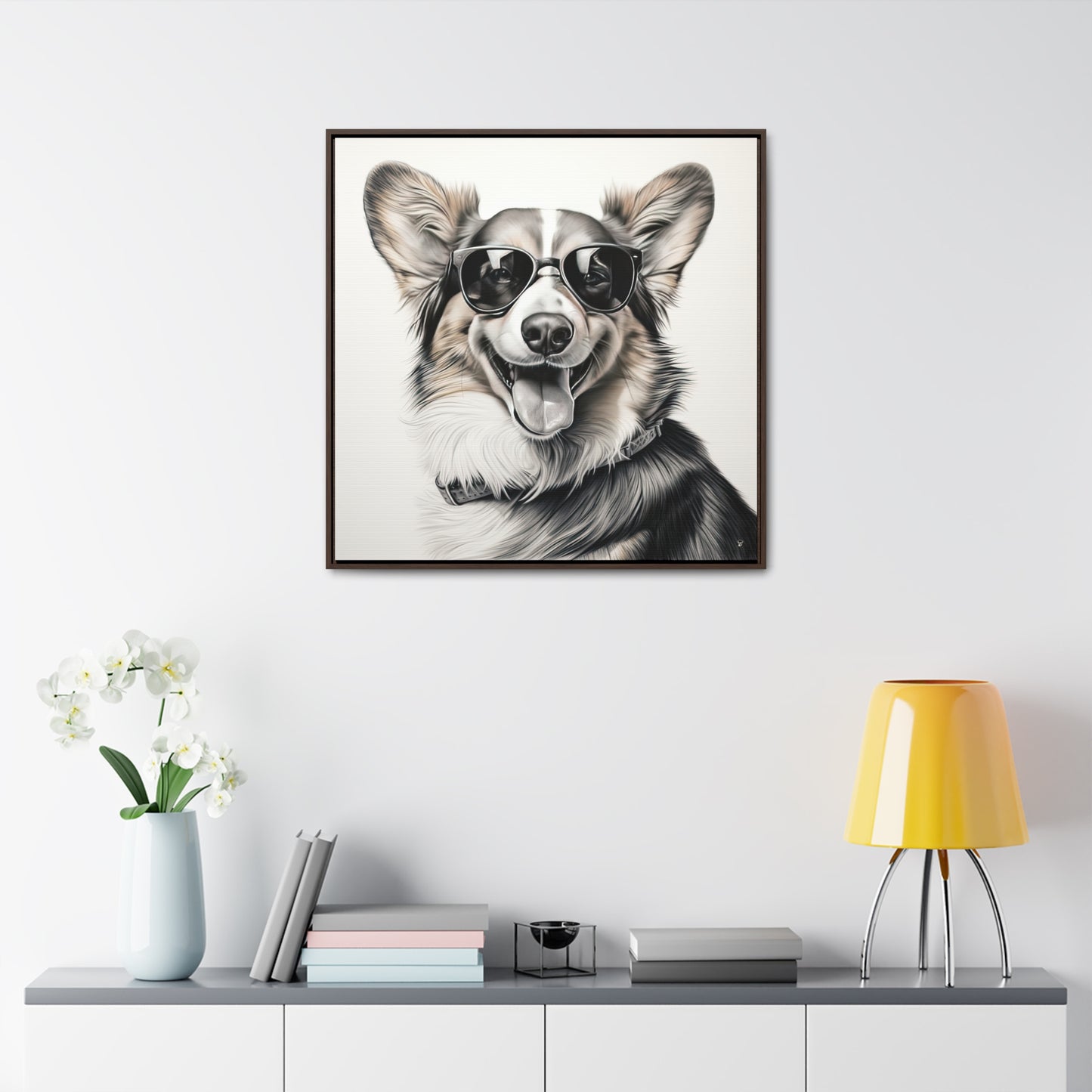 Corgi Cool - Framed on Canvas