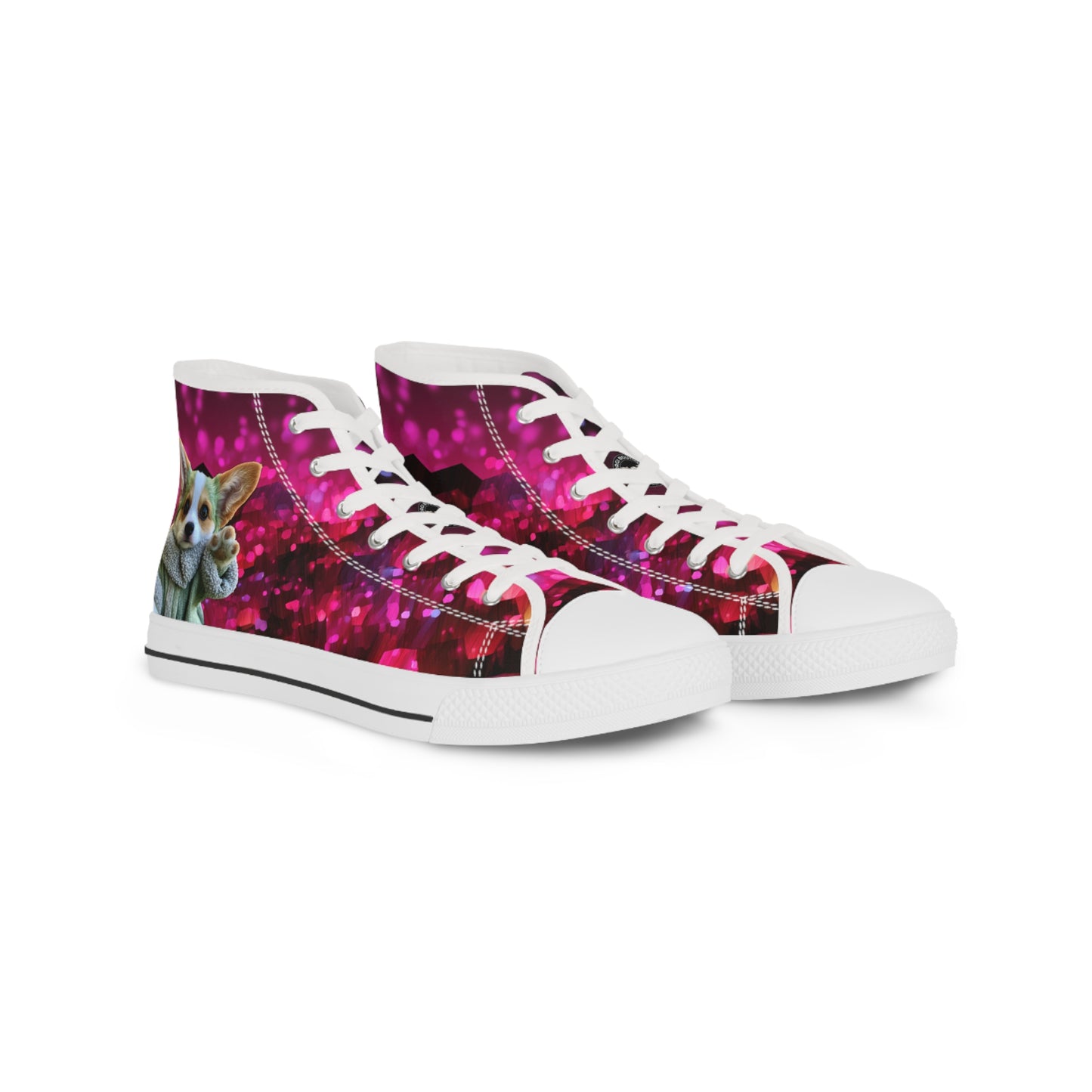 Baby Corgi Space Glitter Men's High-Top Casual Canvas Sneakers - May the Corgi Be With You