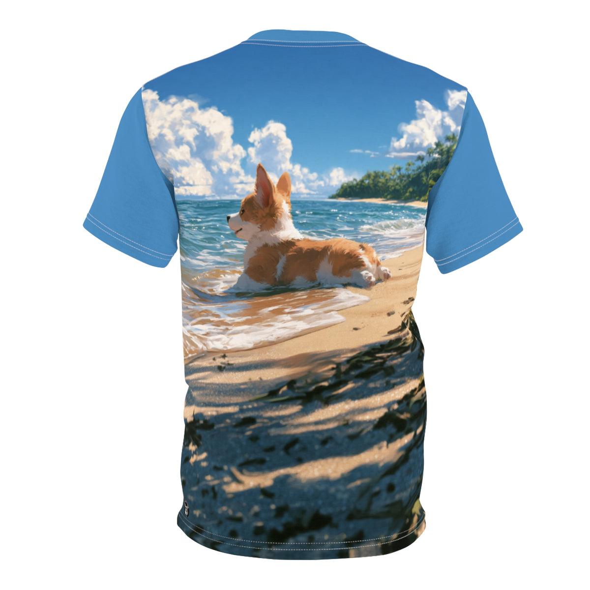Splish-Splash-Sploot Unisex Bold Designer Tee - Mellow Mood on Mahalo Marine (Part of the Corgi Beach Day Collection)