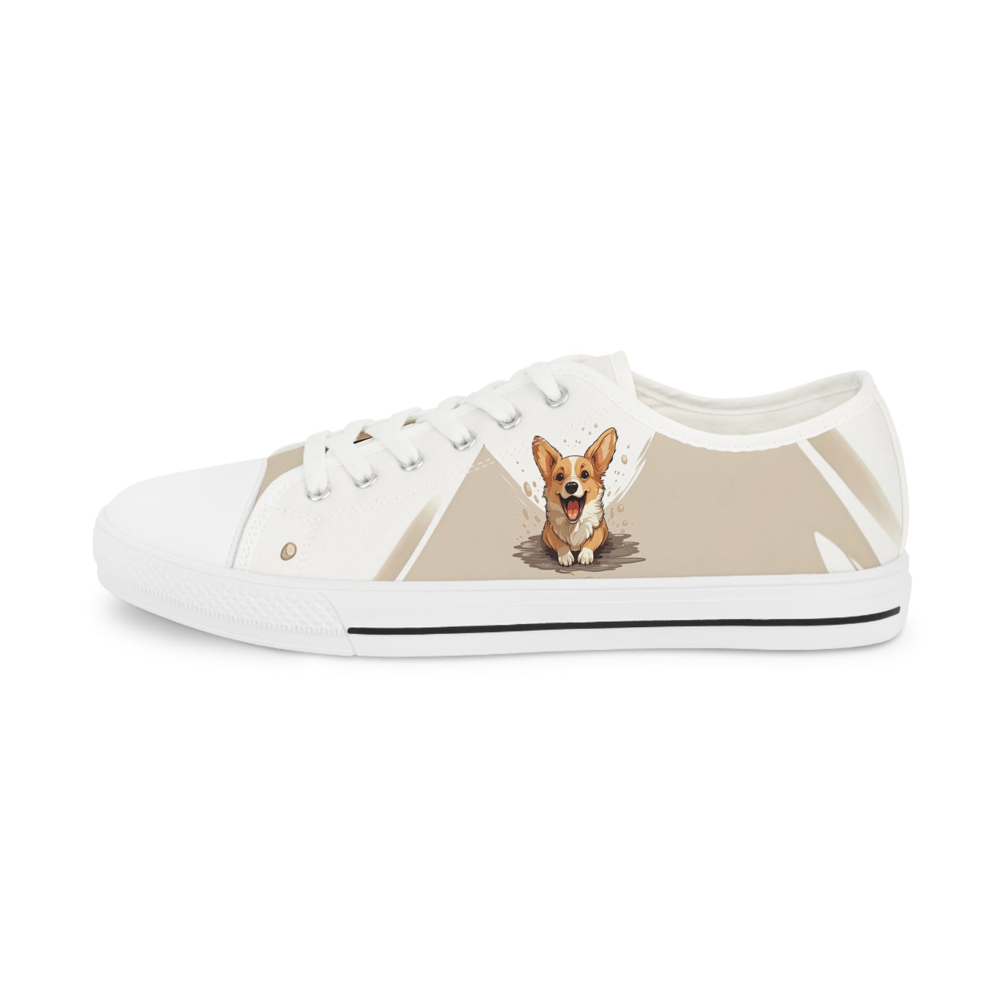 Corgi Cuteness Anime Portrait Men's Low Top Casual Beige Canvas Sneakers