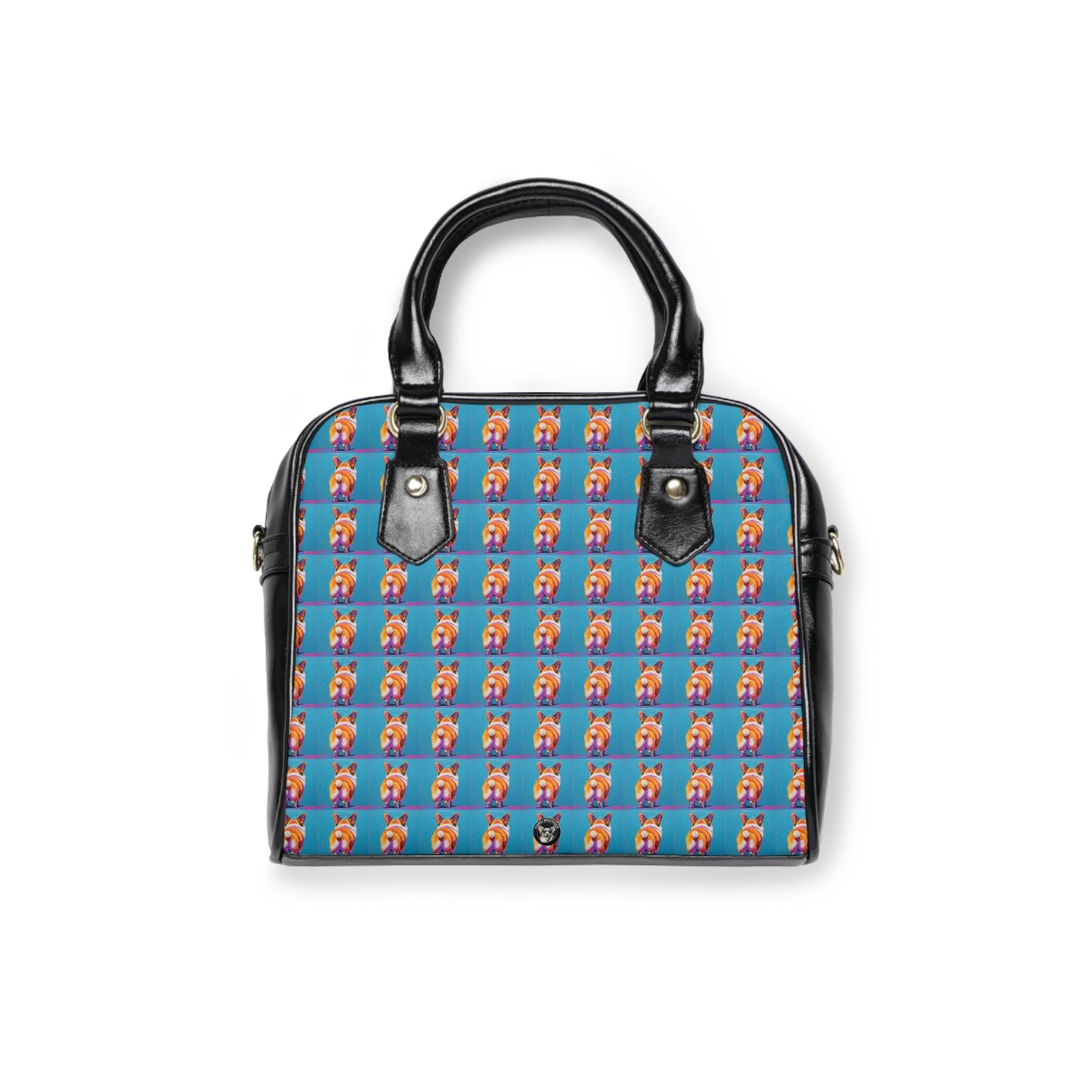 Corgi Butt Mosaic Pattern Blue & Black Shoulder Handbag