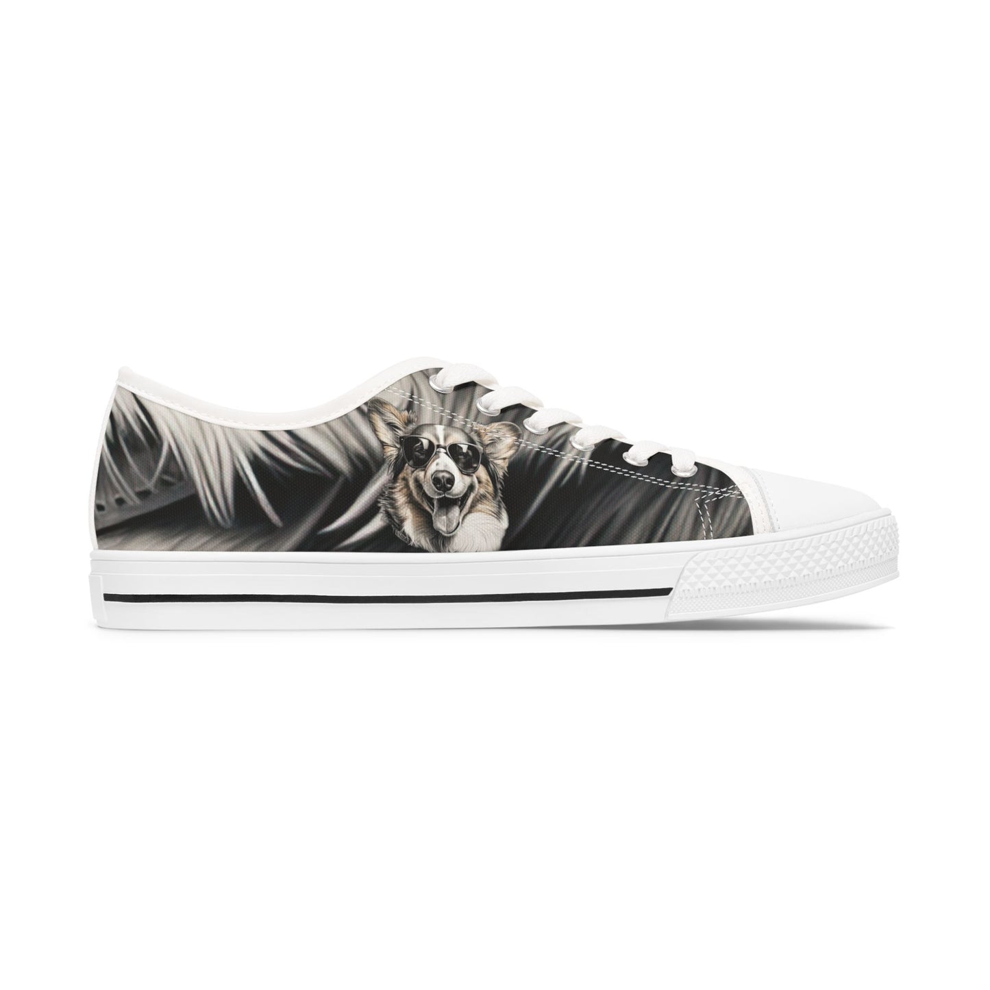 Corgi Cool Portrait in Shades Women's Low Top Casual Canvas Sneakers