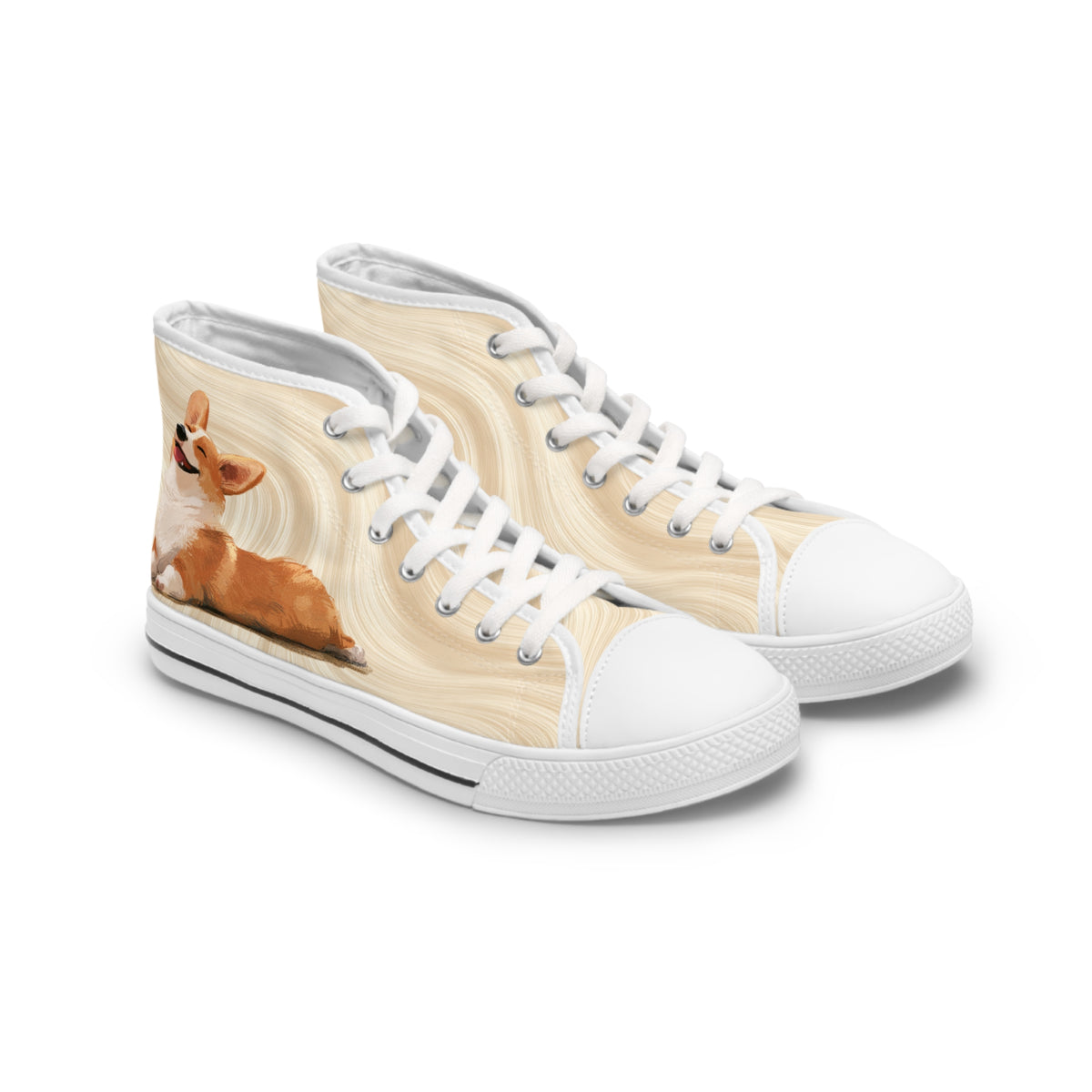 Giddy Sploot Women's High Top Casual Creamy Champagne Corgi Canvas Sneakers