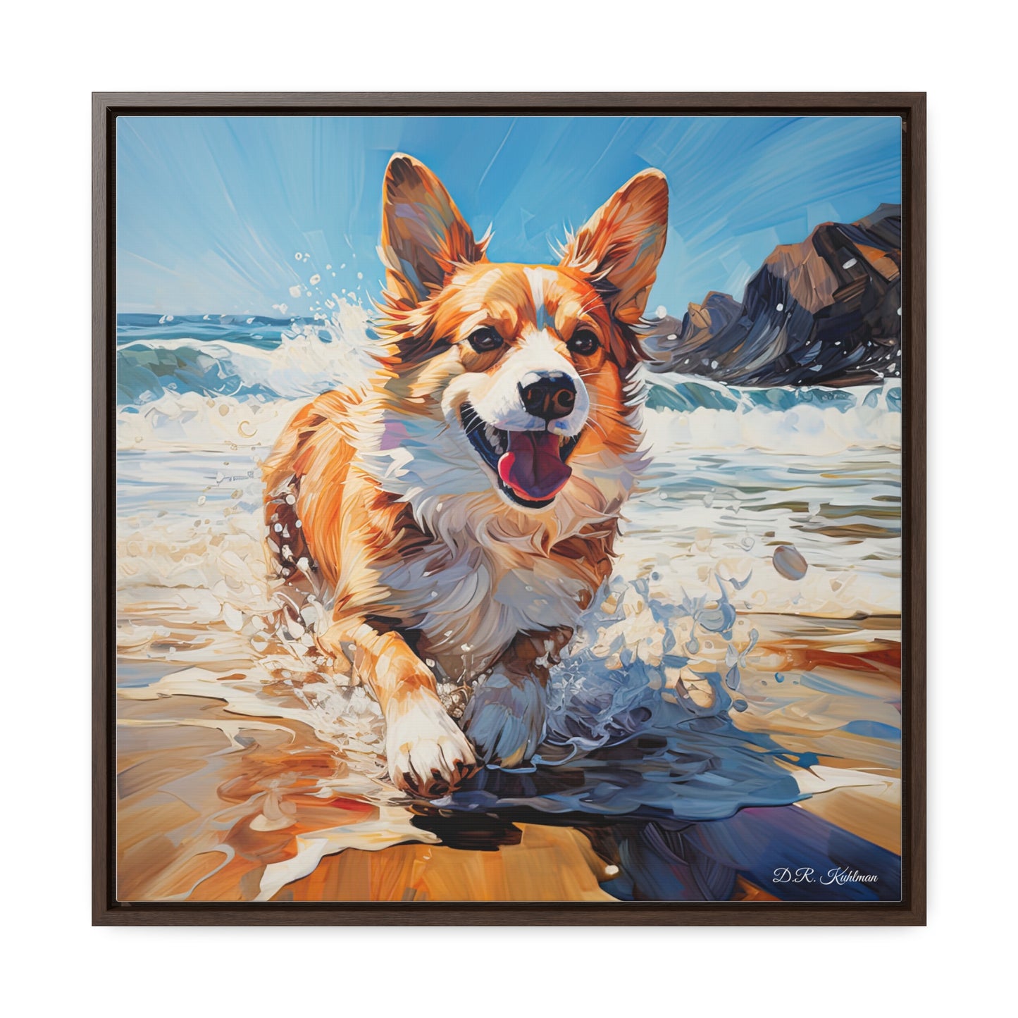 Coastal Corgi - Framed on Canvas