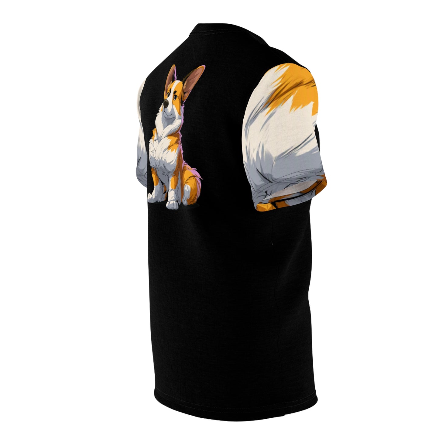Boss Dog Corgi Artistic Bold Fashion Black Tee with Colorful Sleeves
