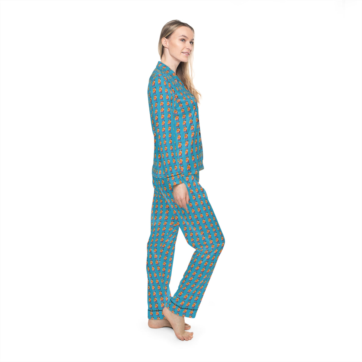 Corgi Butt Artistic Stripes Portrait - Blue Silky Pajamas