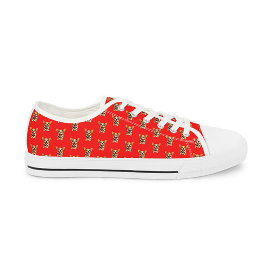 Puppy Love Red Smiling Corgi Pattern Men's Low Top Casual Canvas Sneakers