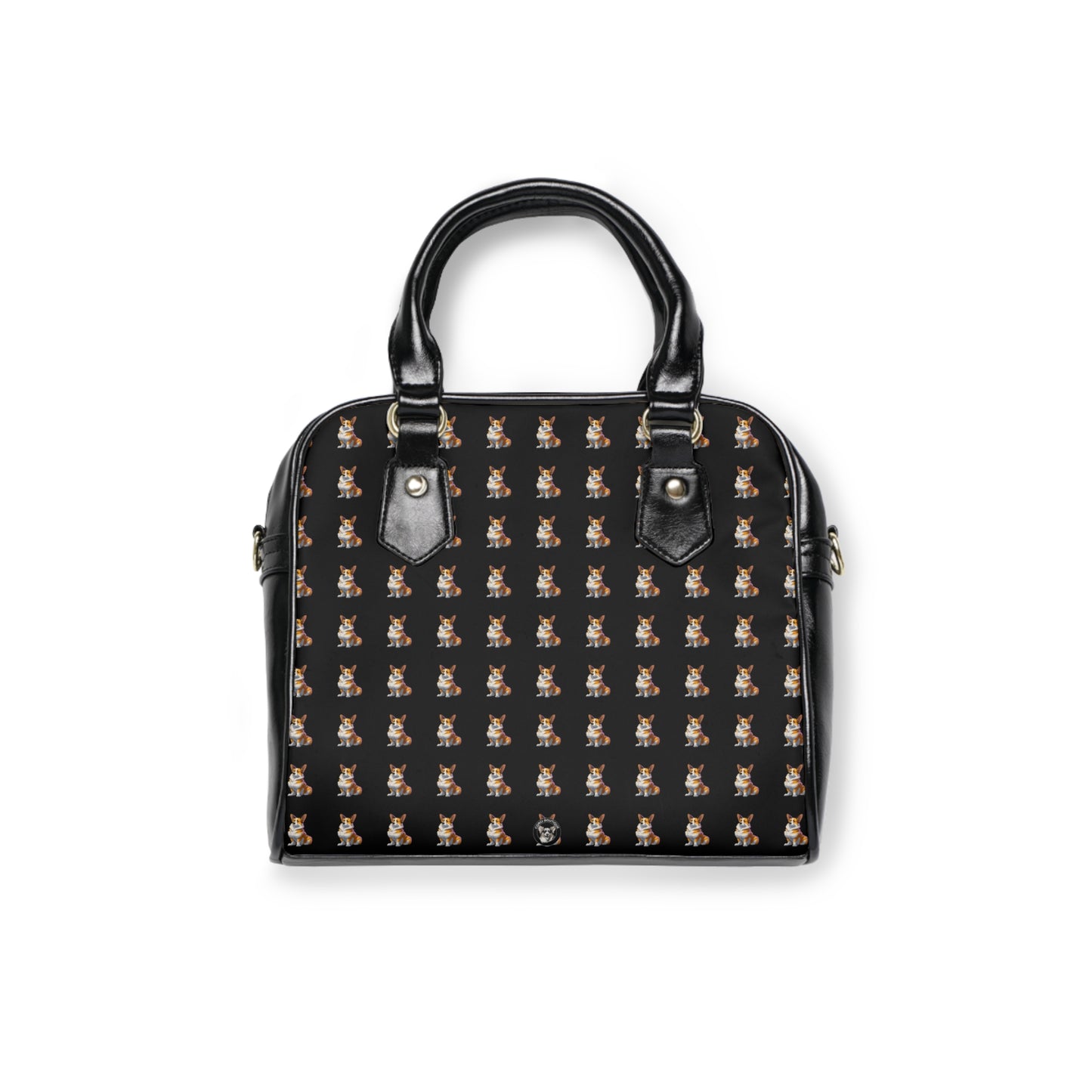 Boss Dog Corgi Artistic Portrait Mosaic Pattern Black Shoulder Handbag