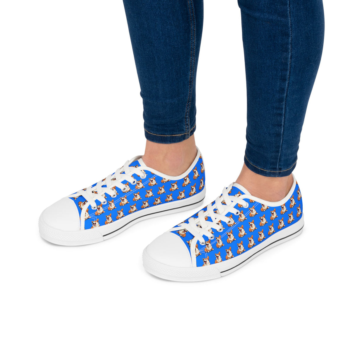 Comical Corgi Repeater Pattern Women’s Low Top Casual Blue Canvas Sneakers