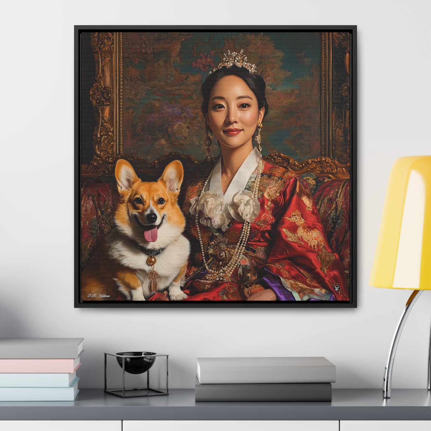Korean Corgi Queen - Framed on Canvas