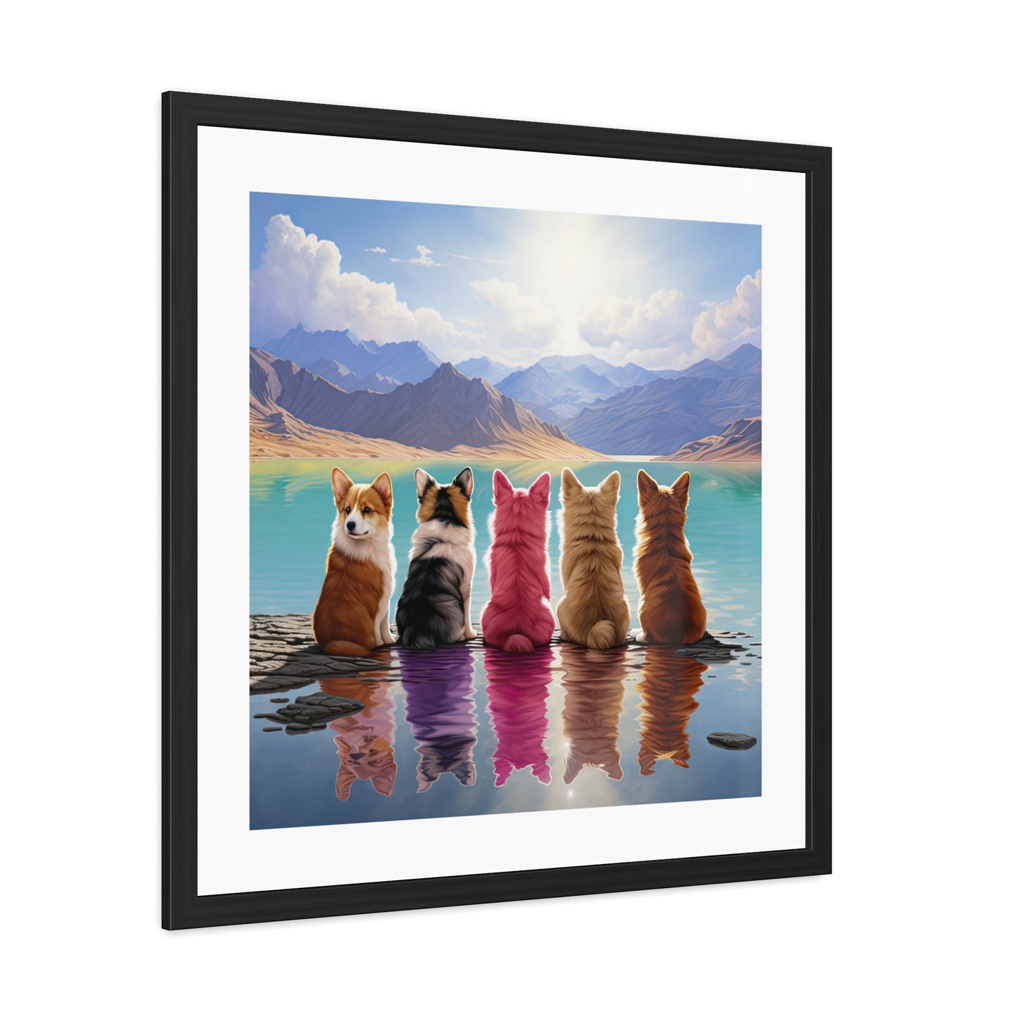 Tableau encadré Corgi Lake