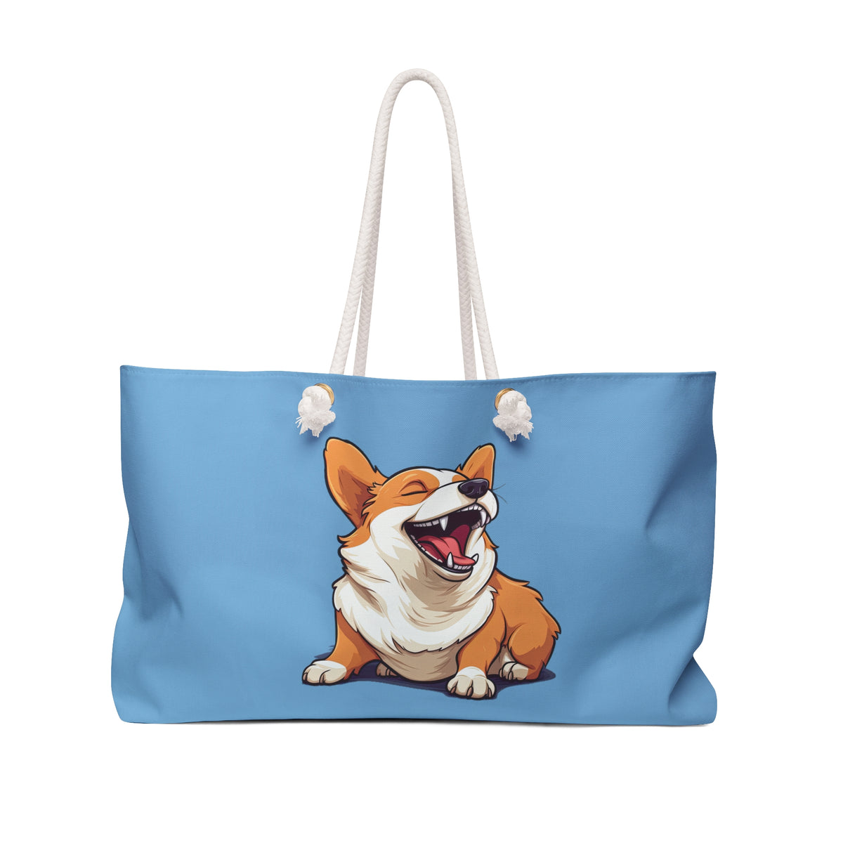 Comical Corgi All Smiles Weekender Beach Bag - Fun & Funny Blue Travel Tote