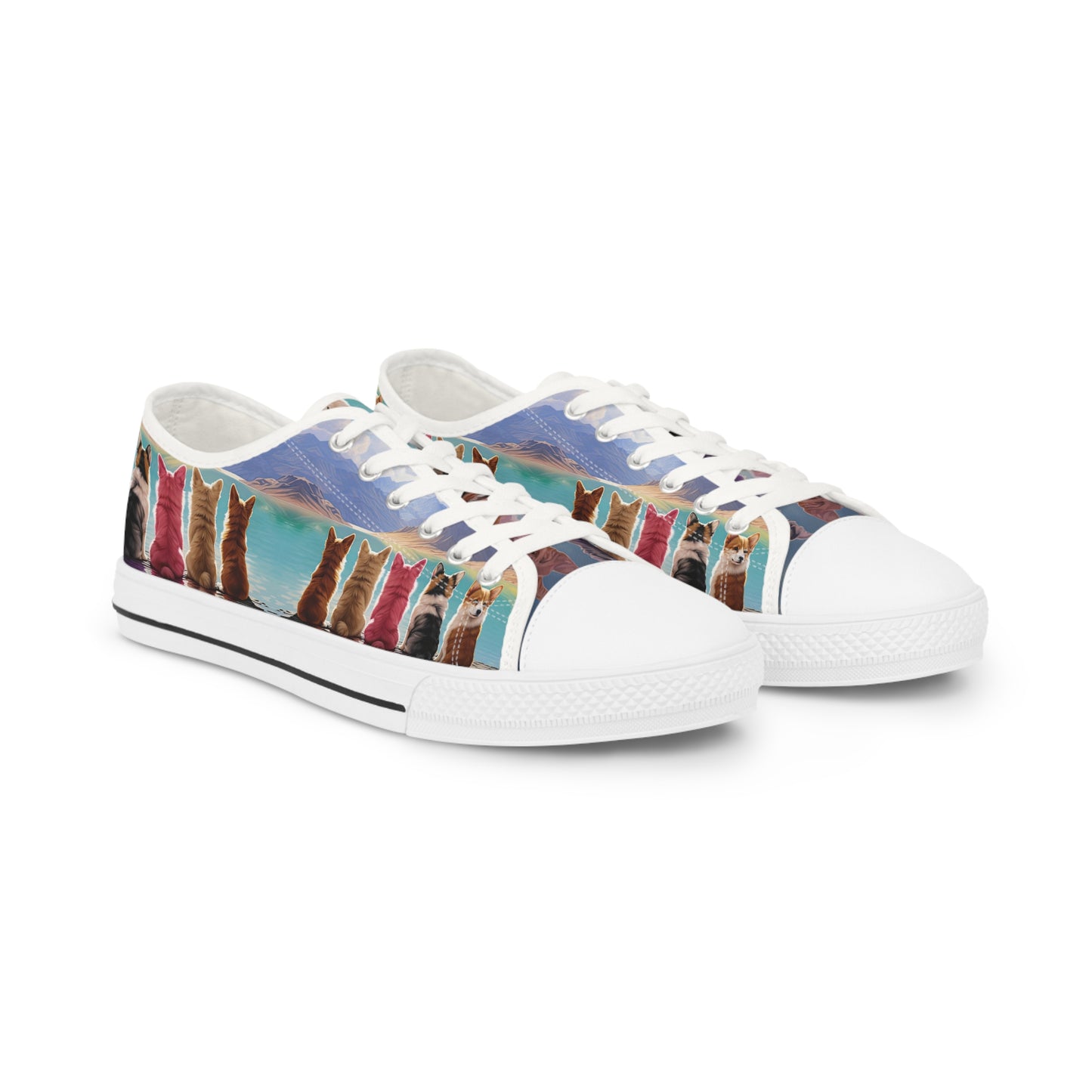 Corgi Lake Tranquil Portrait Men's Low Top Casual Canvas Sneakers