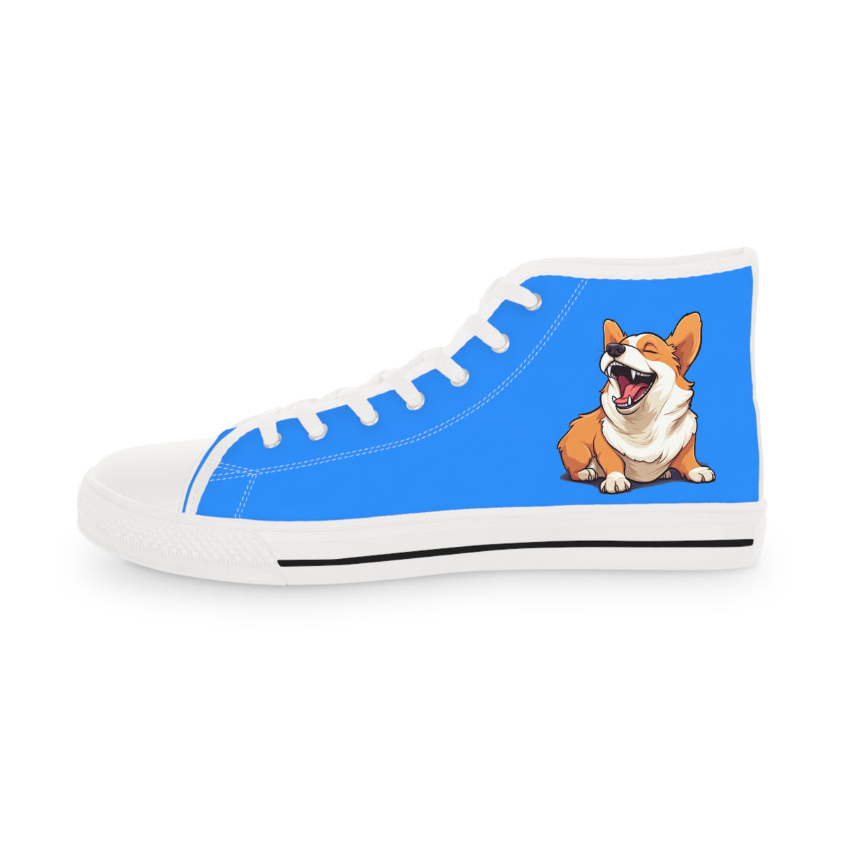 Comical Corgi All Smiles Men's High Top Casual Blue Canvas Sneakers