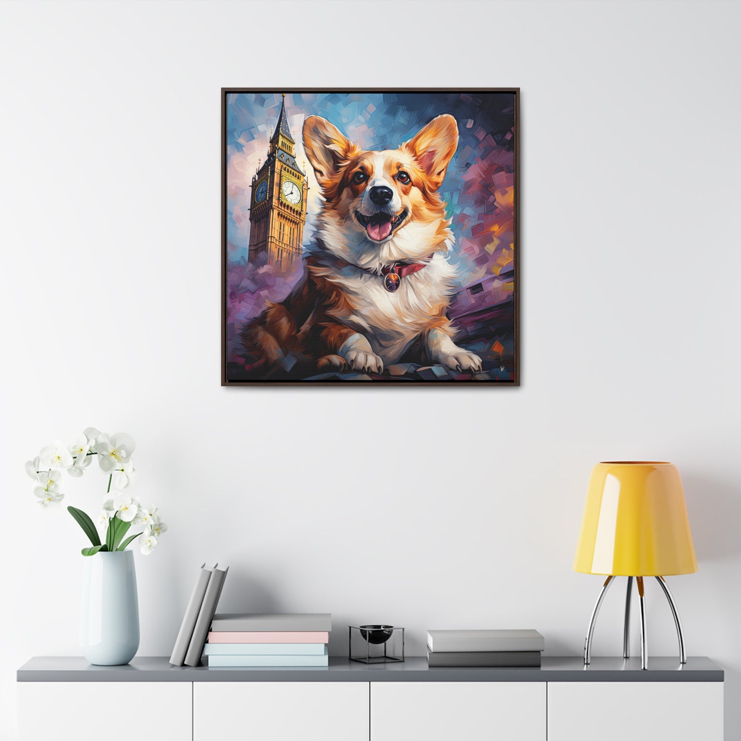 Corgi and Ben - Framed on Canvas