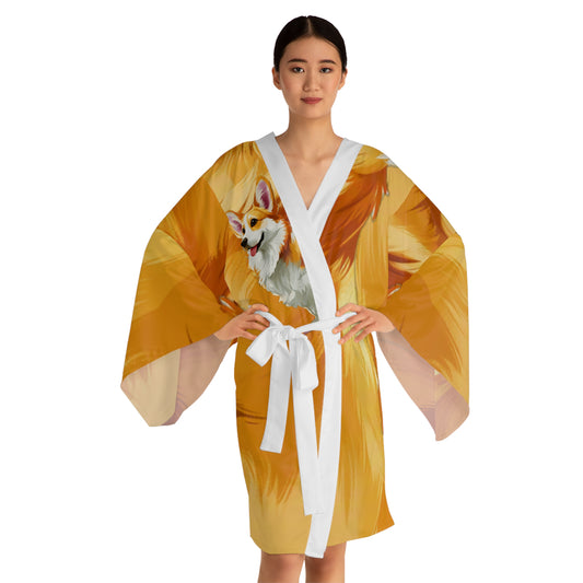 The Queen's Corgi Companion Kimono Robe - Multicolor Silky Wrap