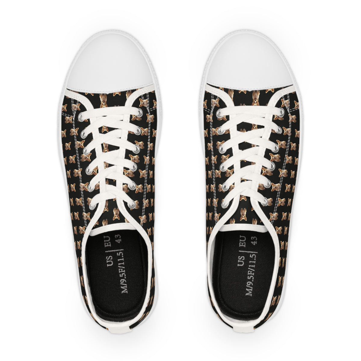 Sweetness Men's Low Top Casual Black Canvas Sneakers - Corgi Repeater Pattern