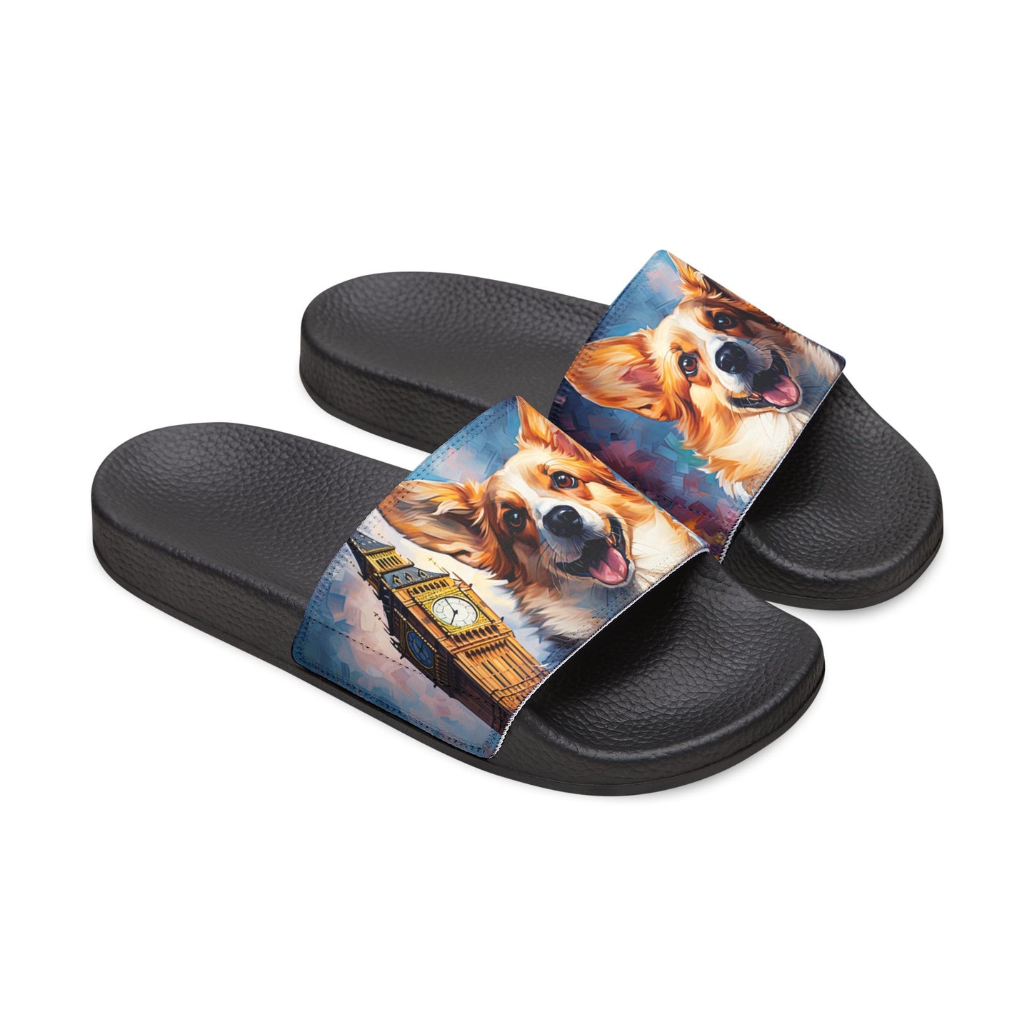 Corgi & Big Ben in London Women's Casual Multicolor Slide Sandals - Pool & Beach Slides