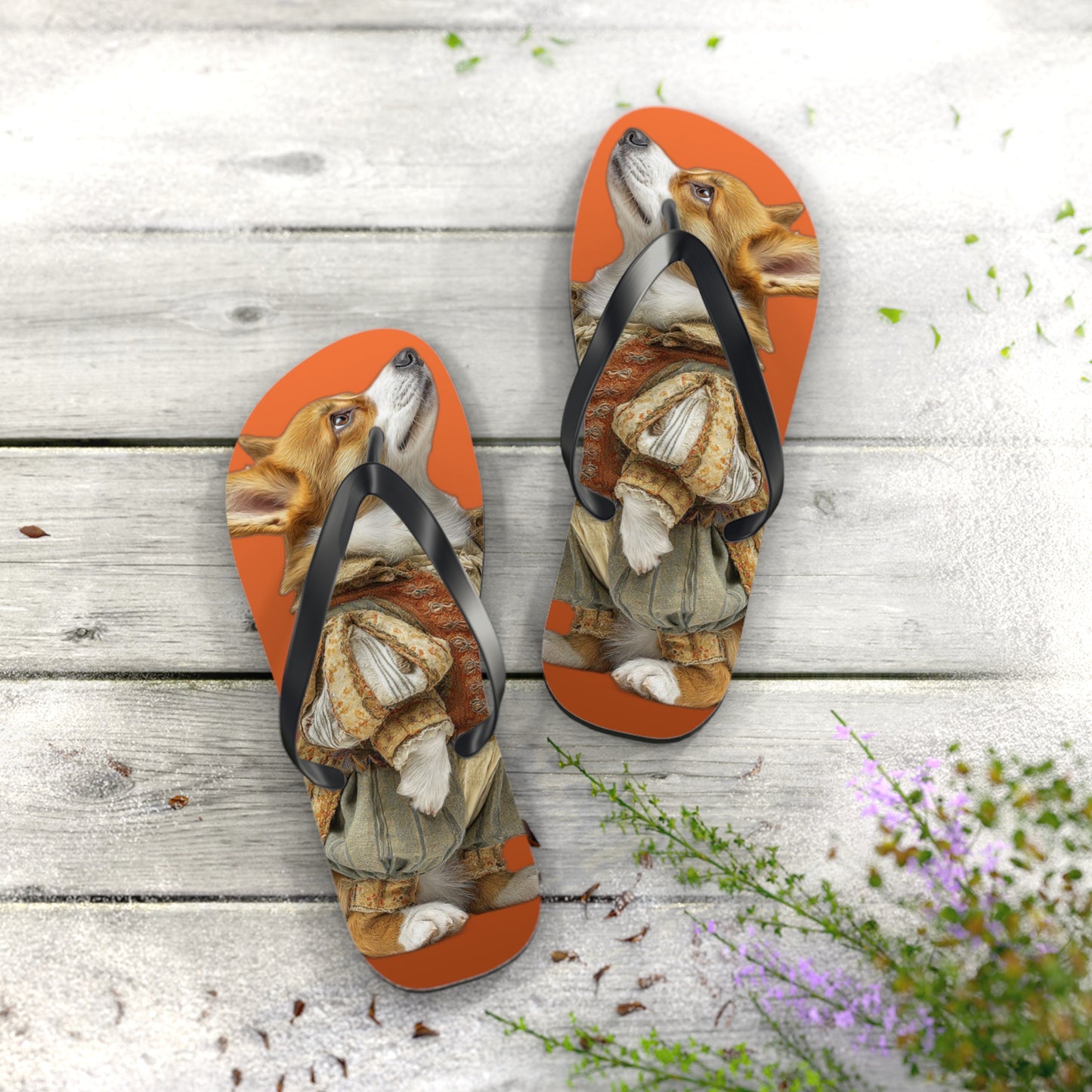 Prince Corgi Portrait Flip Flops – Cool Dog Beach Sandals