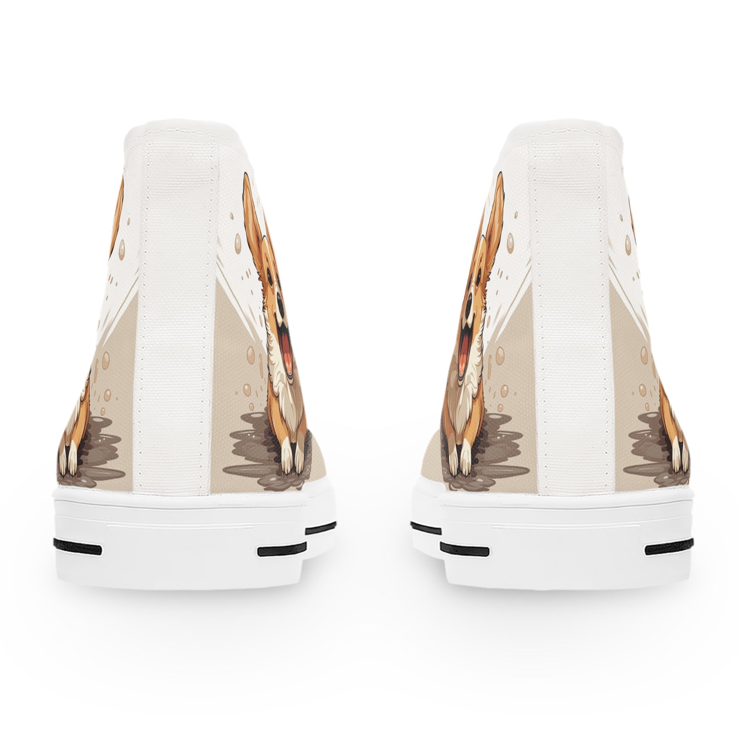 Corgi Cuteness Anime Print Women's High Top Casual Beige & White Canvas Sneakers