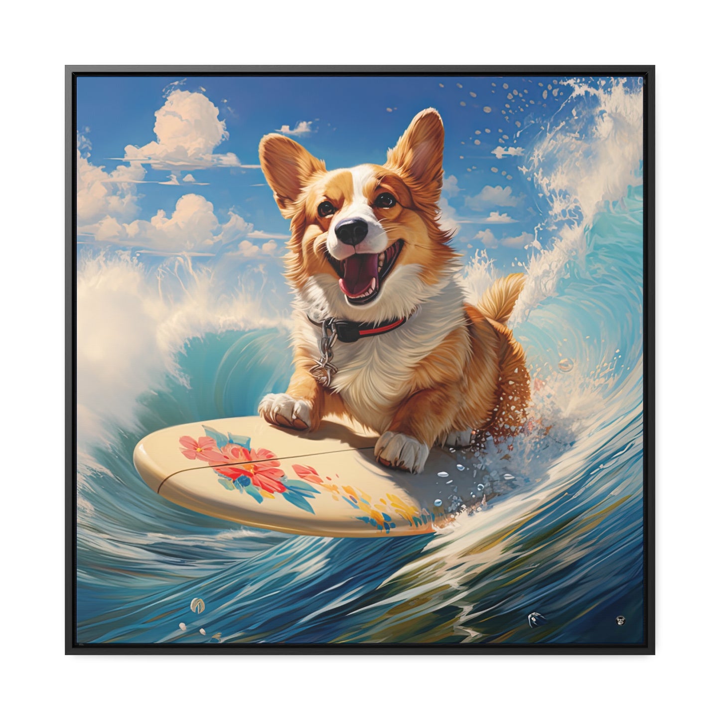Cowabunga Corgi - Framed on Canvas