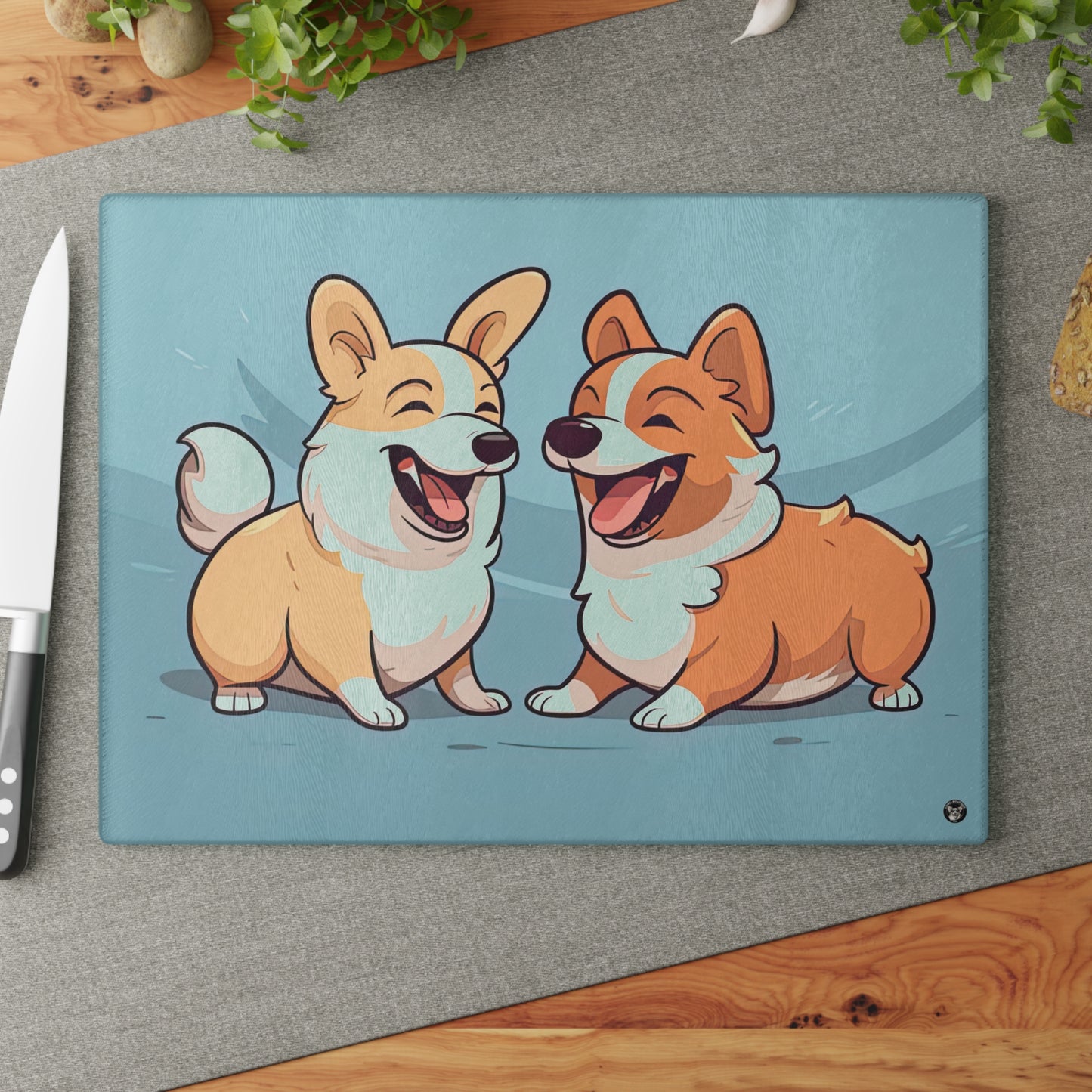 Corgi Couple - Glass Cutting Board