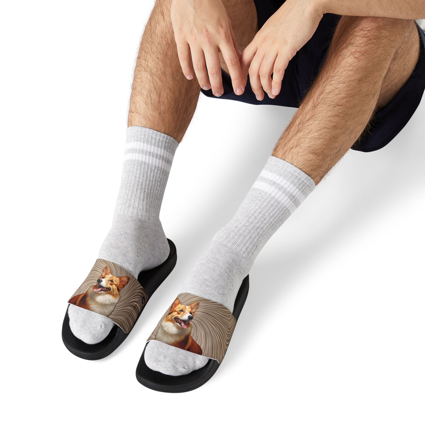 Pembroke Portrait Swirling Tan Men's Gray Slide Sandals - Casual Pool & Beach Slides
