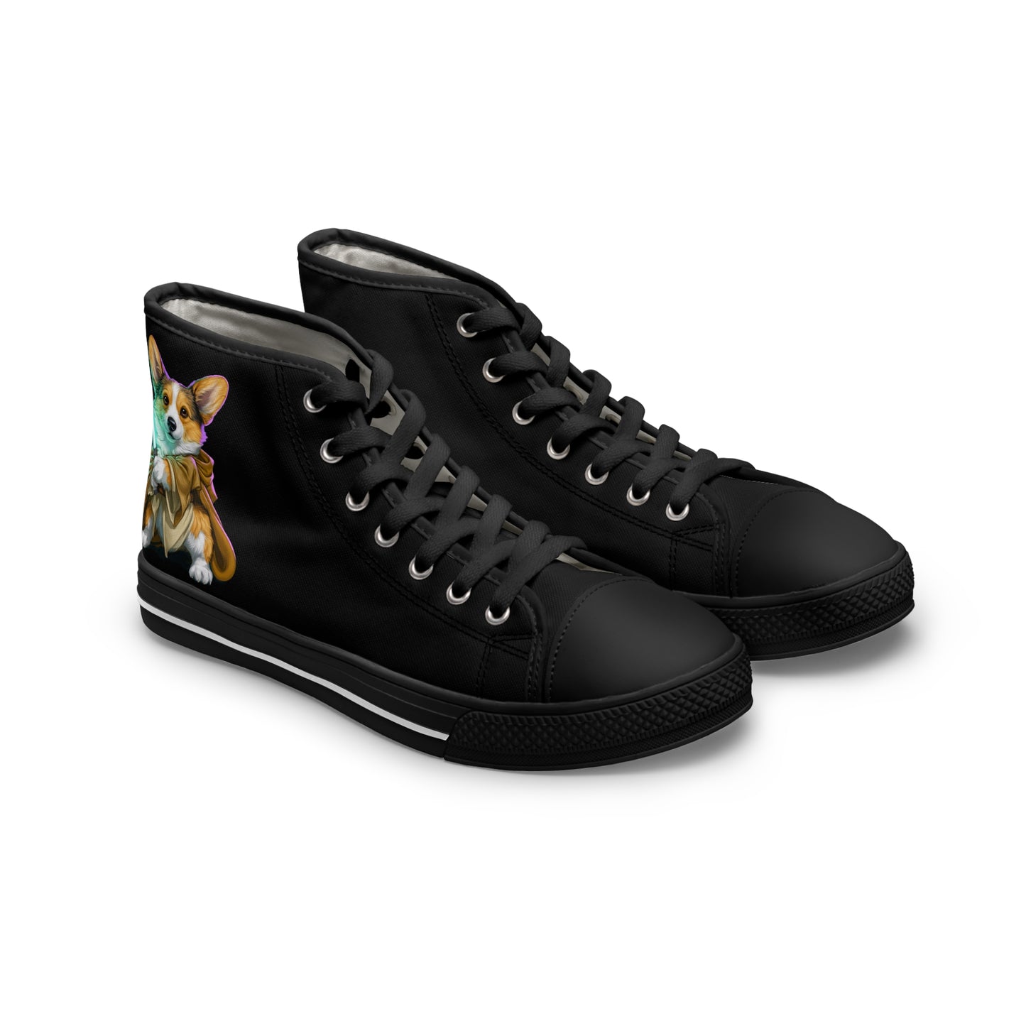 Little Light Knight Corgi Star Warrior Women's High Top Casual Black Canvas Sneakers