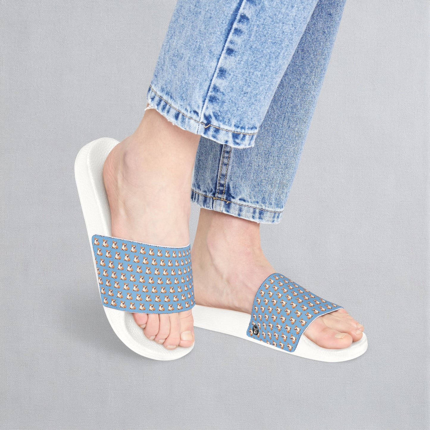 Comical Corgi All Smiles Mosaic Women's Slide Sandals - Casual Pool & Beach Slides