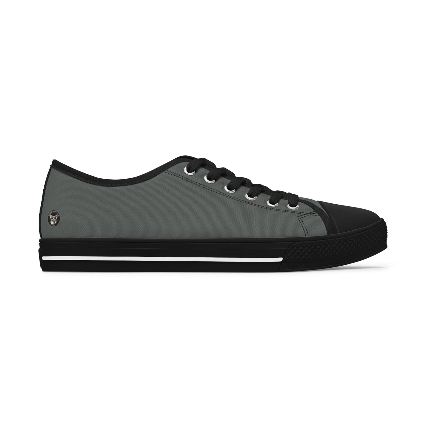 Leader of the Pack Women's Low Top Casual Charcoal Sneakers with a Leather-Clad Corgi