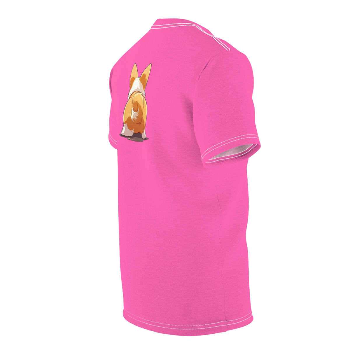 Have a Wiggly Day Unisex Bold Designer Tee - Corgi Butt Strut on Bubblegum Burst