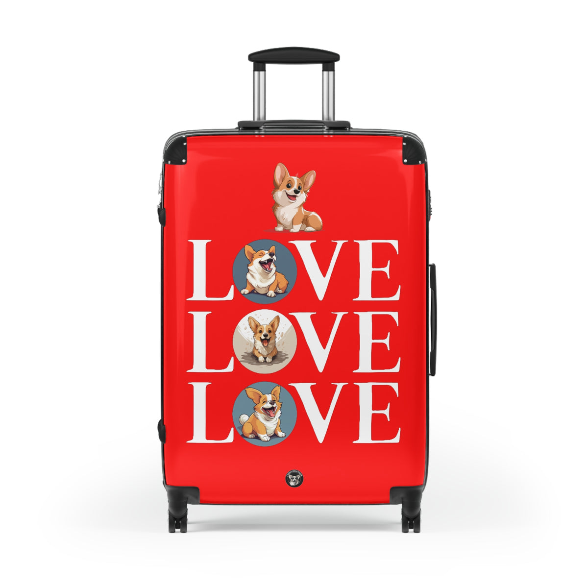 Corgi Love Suitcases — Red Rolling Luggage with Cute Corgi Animation