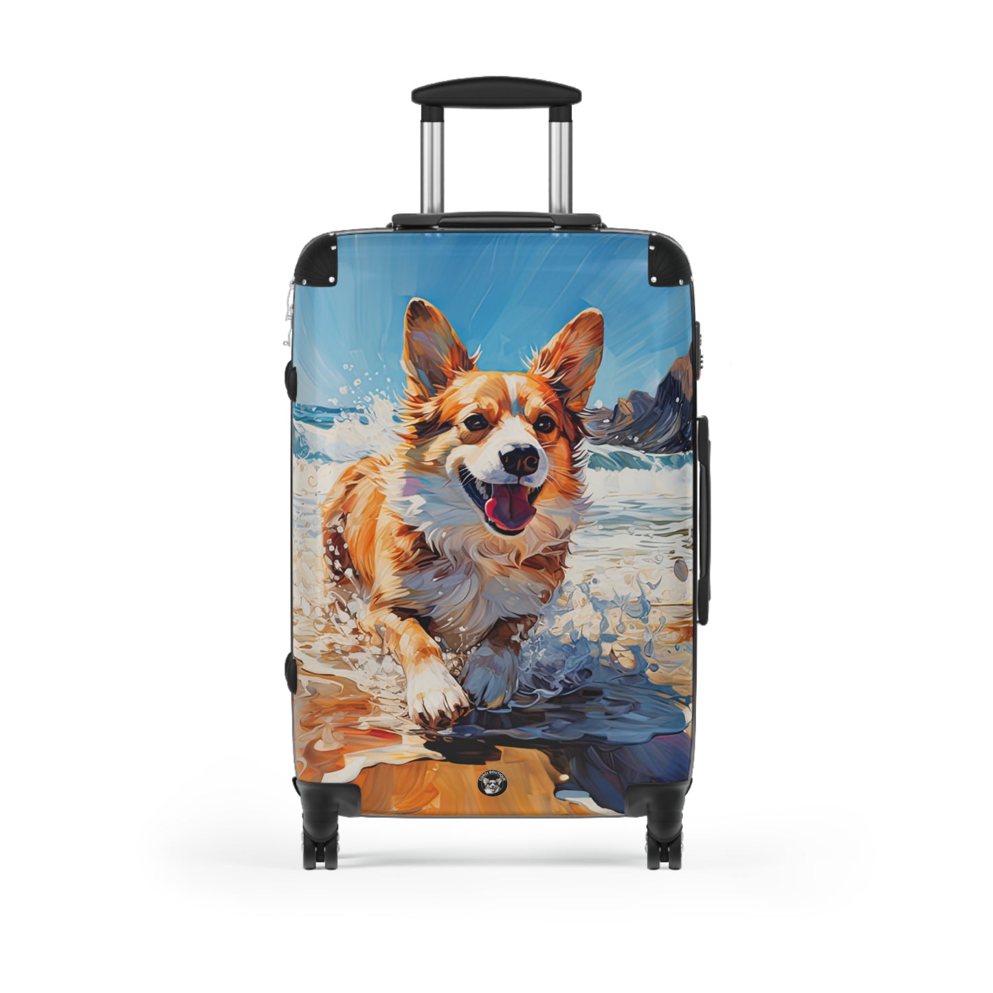 Coastal Corgi Beach Theme Suitcases — Corgi Running in the Waves Luggage
