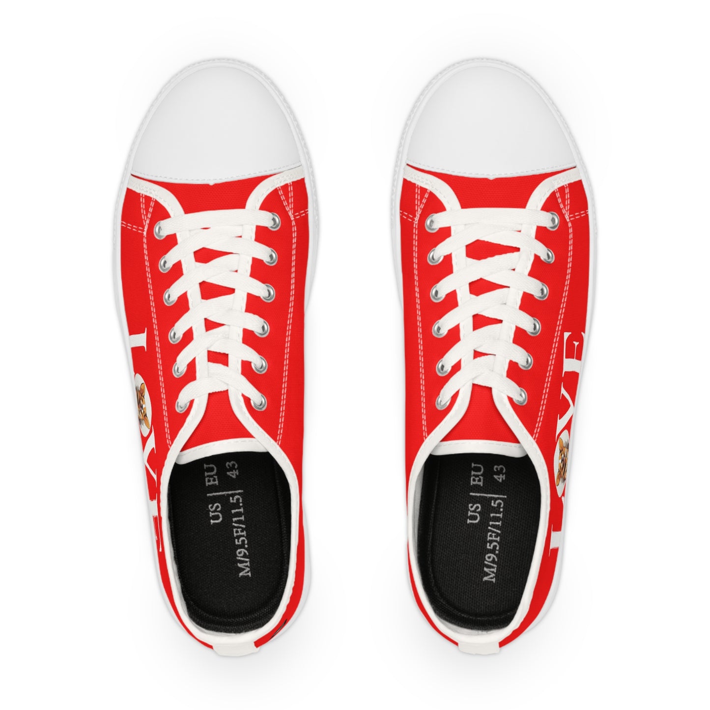 LOVE Corgi Women's Casual Sneakers on Red Canvas