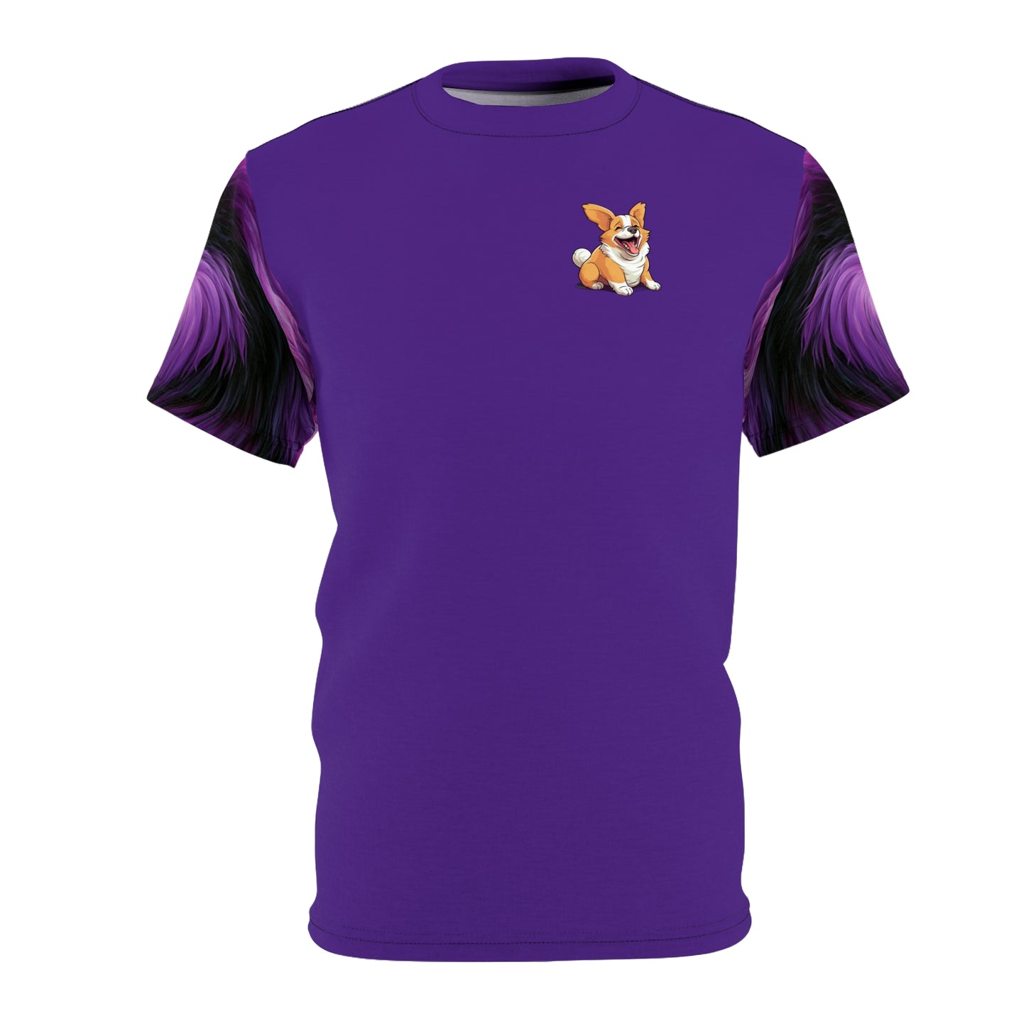 Jolly Jiggling Corgi Artistic Unisex Purple Bold Fashion Tee — Cool Corgi Illustration T‑Shirt