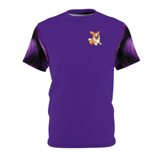 Jolly Jiggling Corgi Artistic Unisex Purple Bold Fashion Tee — Cool Corgi Illustration T‑Shirt