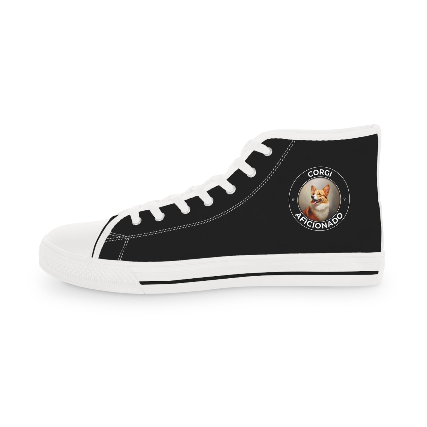 Corgi Aficionado Men's High Top Casual Black Canvas Sneakers with a Classic Corgi Portrait