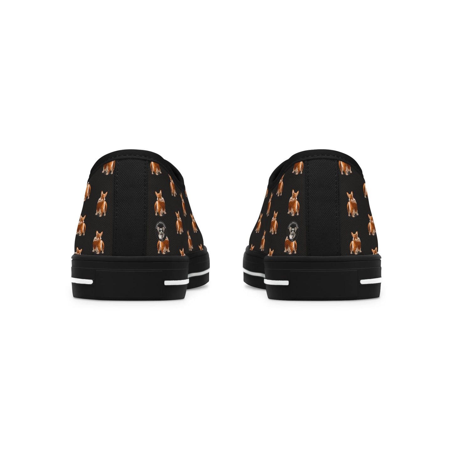 Corgi Contempt Mosaic Pattern Women’s Low Top Casual Black Canvas Sneakers
