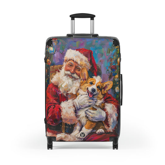 Christmas Corgi & Santa's Hug Travel Suitcases — Festive Holiday Rolling Luggage