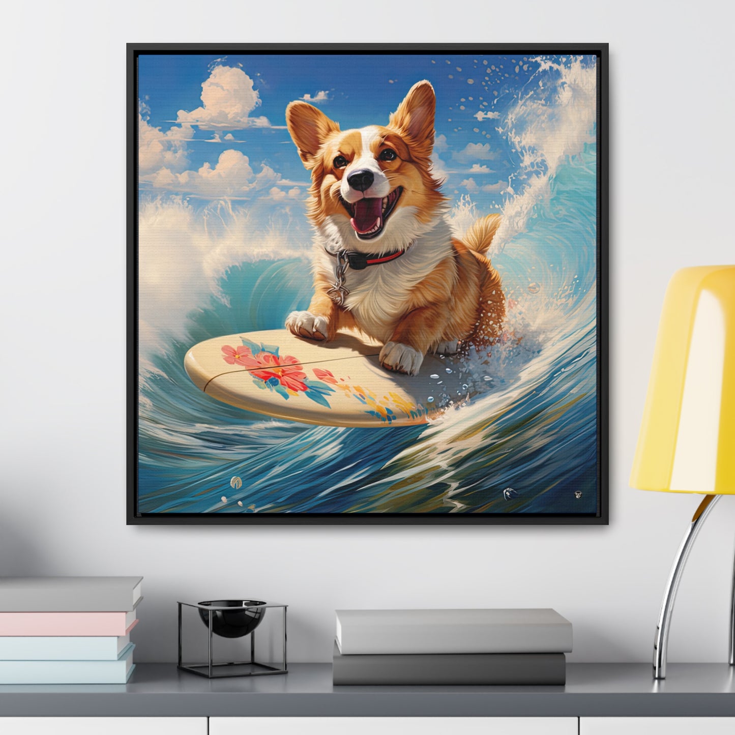 Cowabunga Corgi - Framed on Canvas