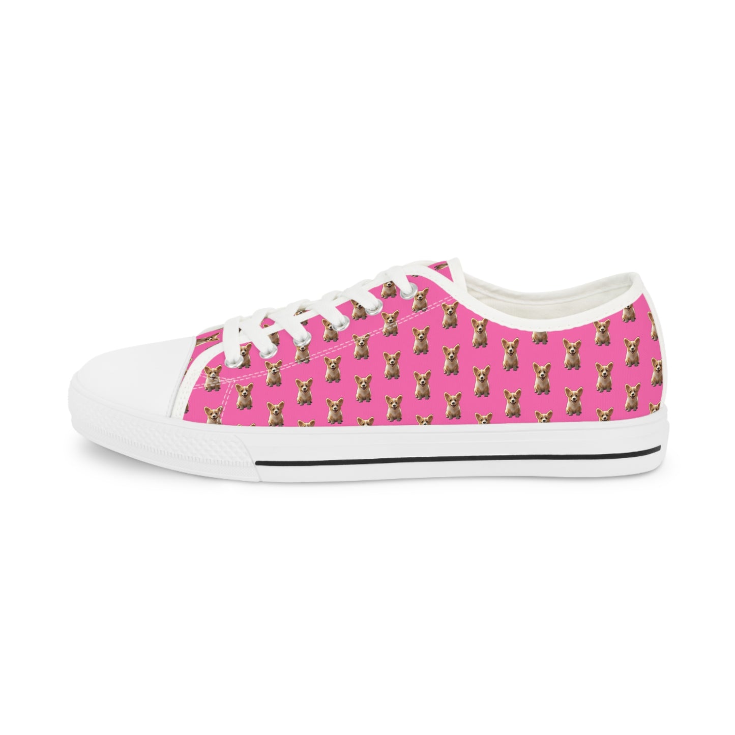 Sweetness Hot Pink Men's Low Top Casual Canvas Sneakers - Corgi Mosaic Pattern