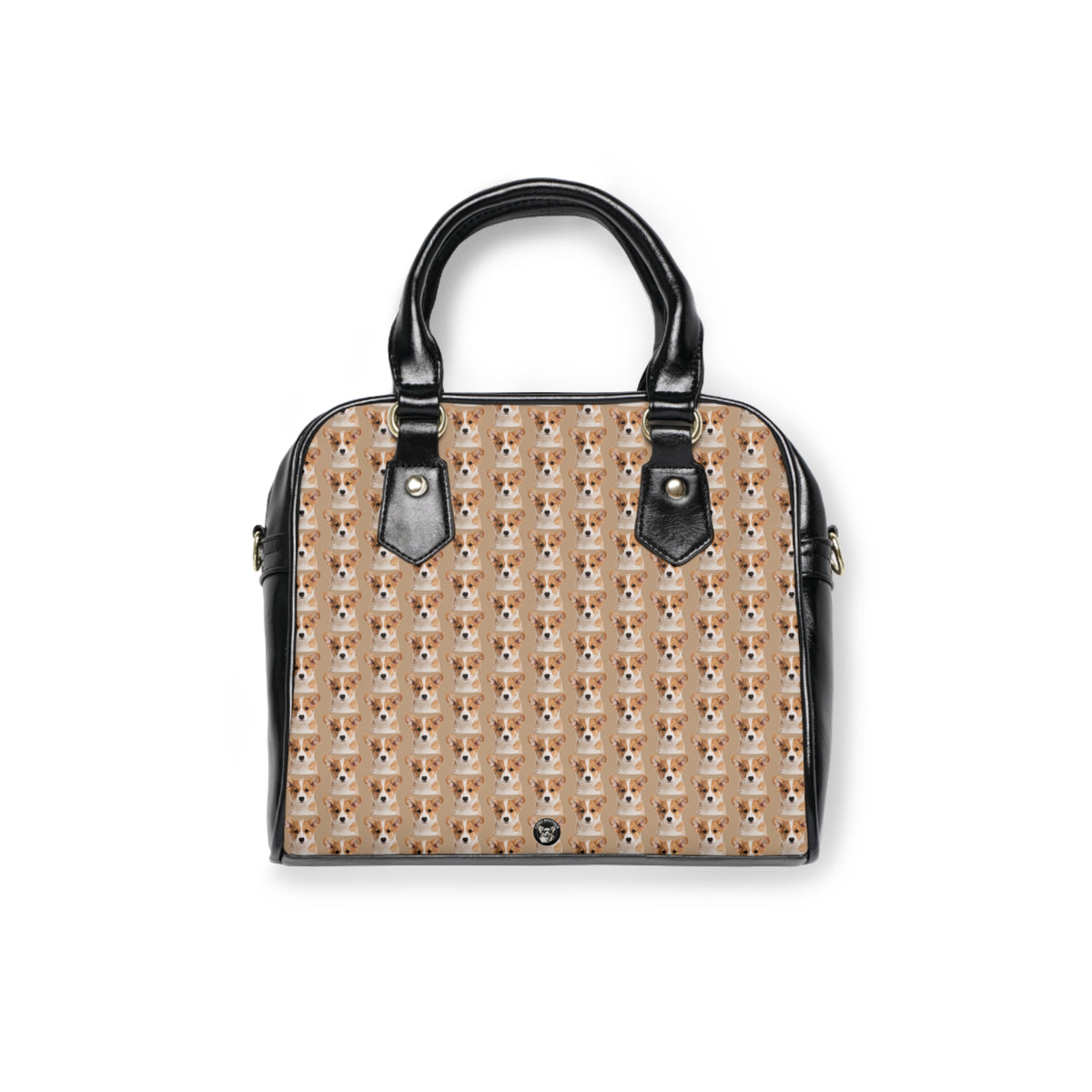 Delightfully Precious Corgi Puppy Face - Repeater Pattern Tan & Black Shoulder Handbag