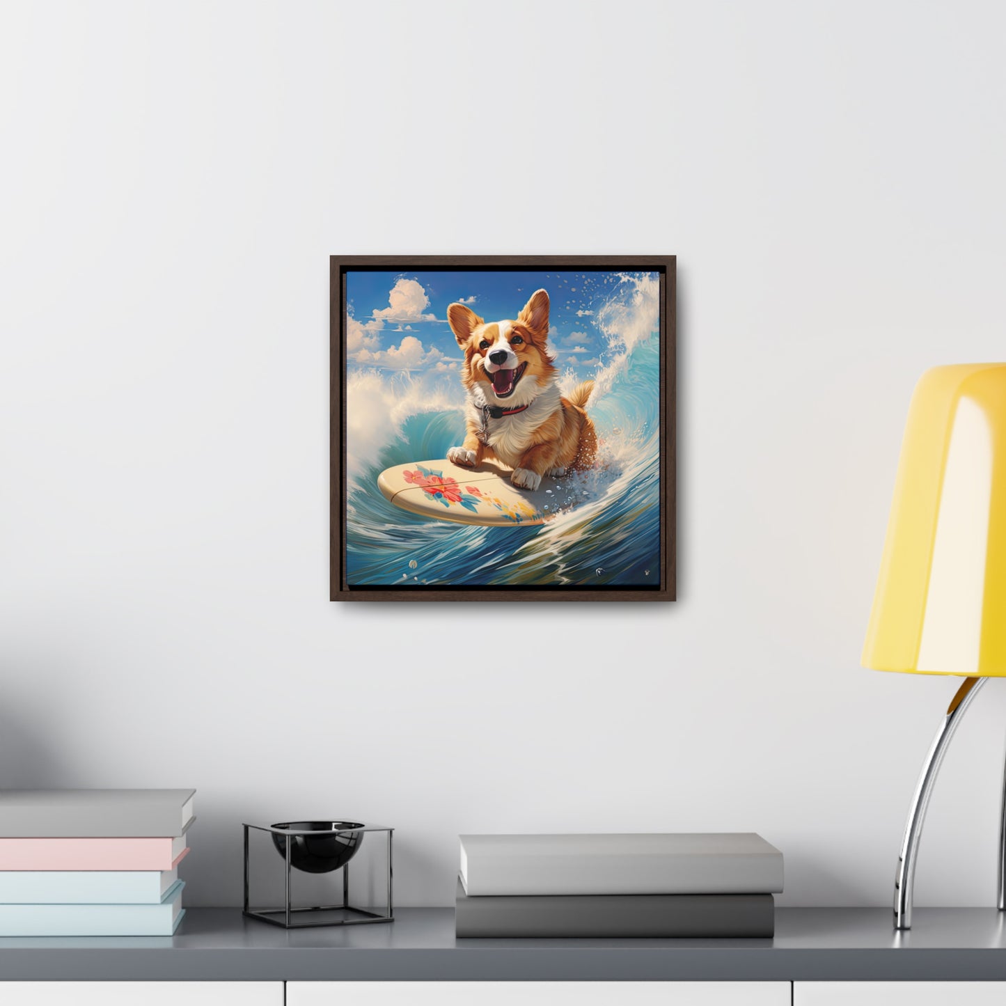 Cowabunga Corgi - Framed on Canvas