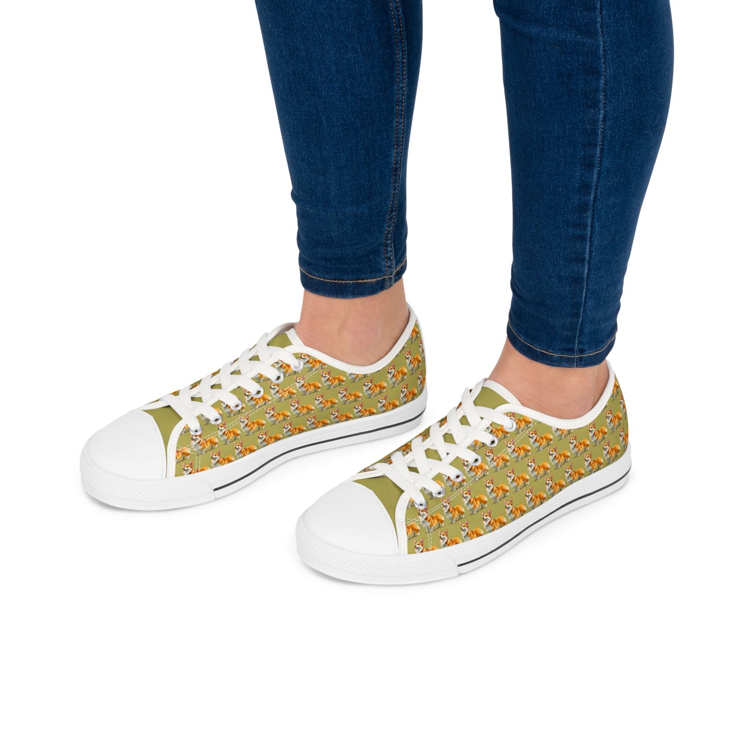 Classic Queen's Corgi Artistic Mosaic Pattern Women's Low Top Casual Canvas Sneakers