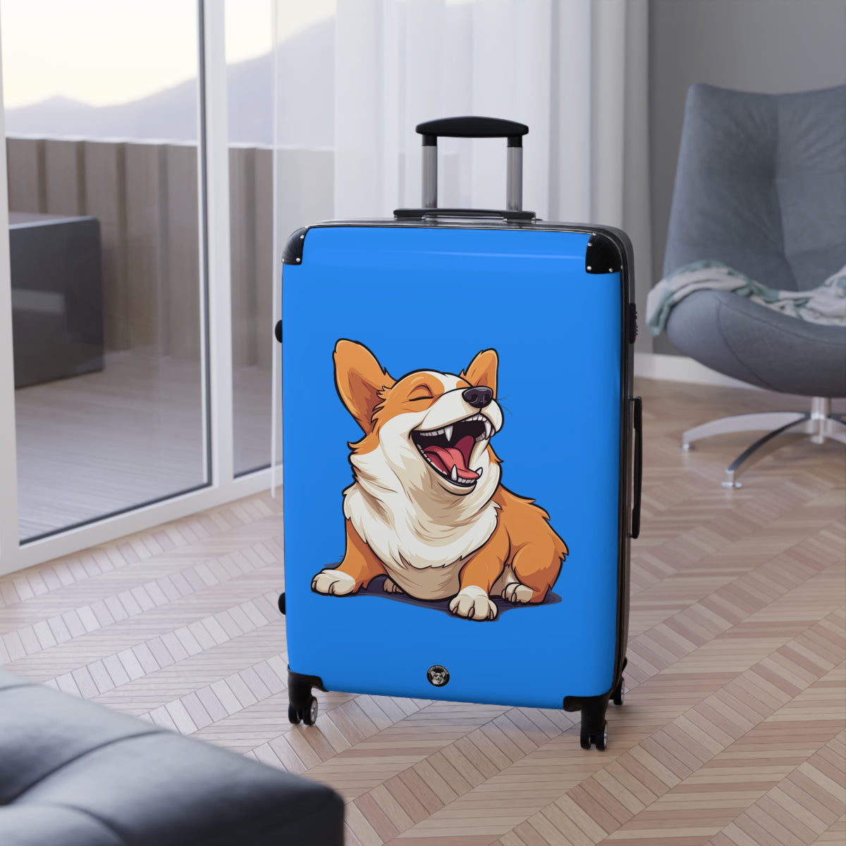 Comical Corgi All Smiles Suitcases - Fun & Funny Blue Luggage