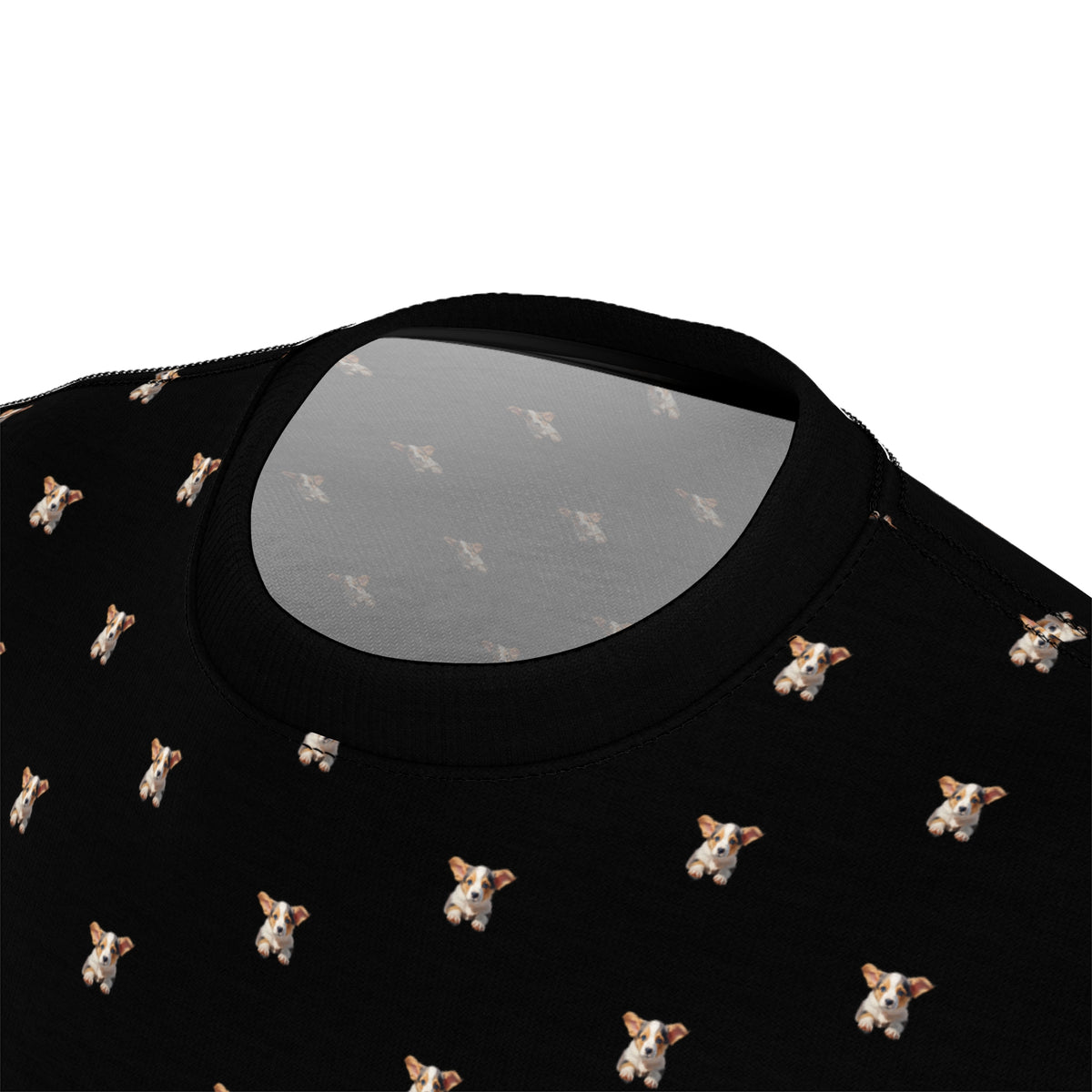 Pupper Pepper Unisex Bold Designer Tee - Corgi Pup Pep on Phantom Black